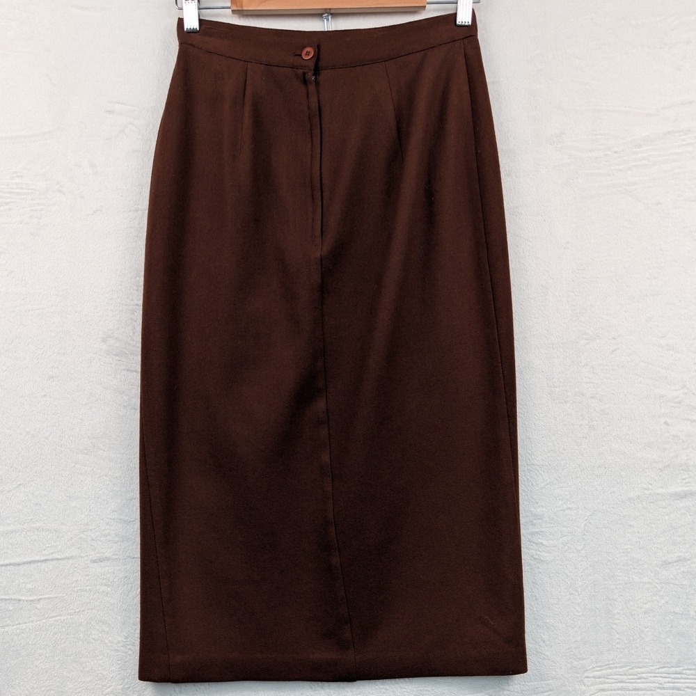 VTG Midi Skirt Women's 10 Brown Straight Pencil Wool Blend Dark Academia 70s - Picture 2 of 8